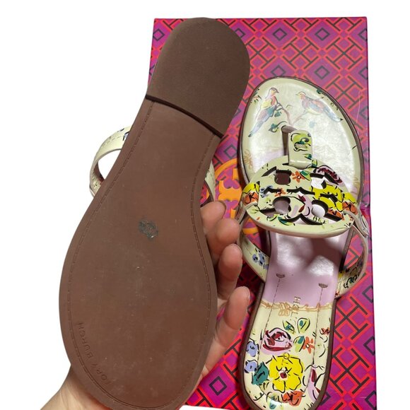 Tory Burch Miller Welt Sandals Size 7 Floral Pink Leather - Picture 4 of 5